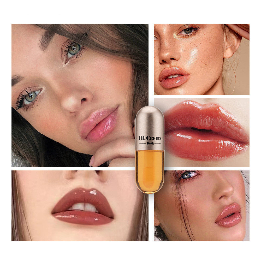 Collage of glossy lips featuring lip oil in center, showcasing various lip looks and shades.
