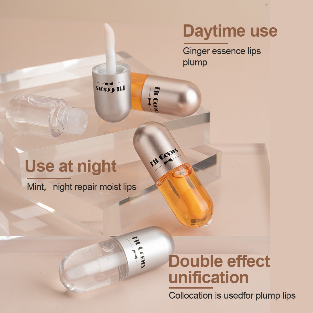 Lip oil capsules for daytime and nighttime use with ginger essence and mint for plump and moisturized lips.
